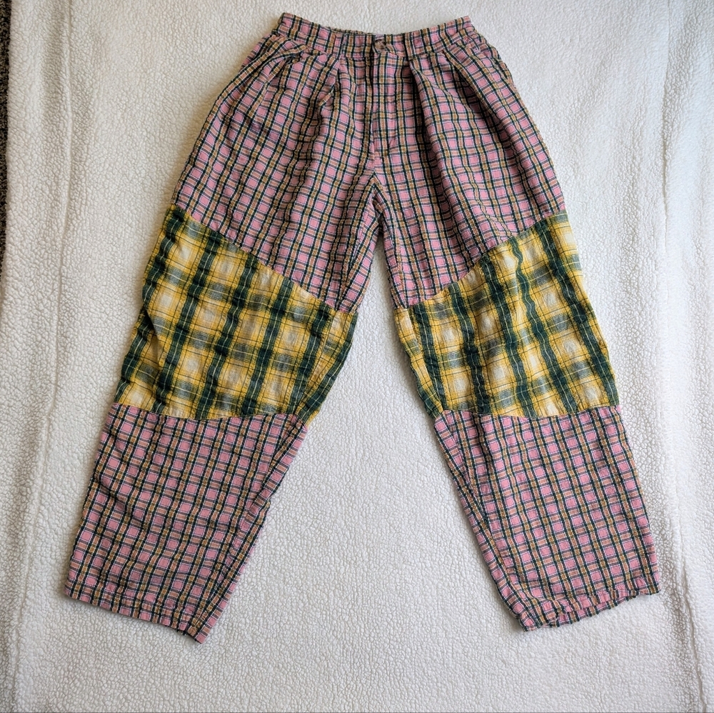 BDG Pink and Yellow Plaid Patchwork Trousers